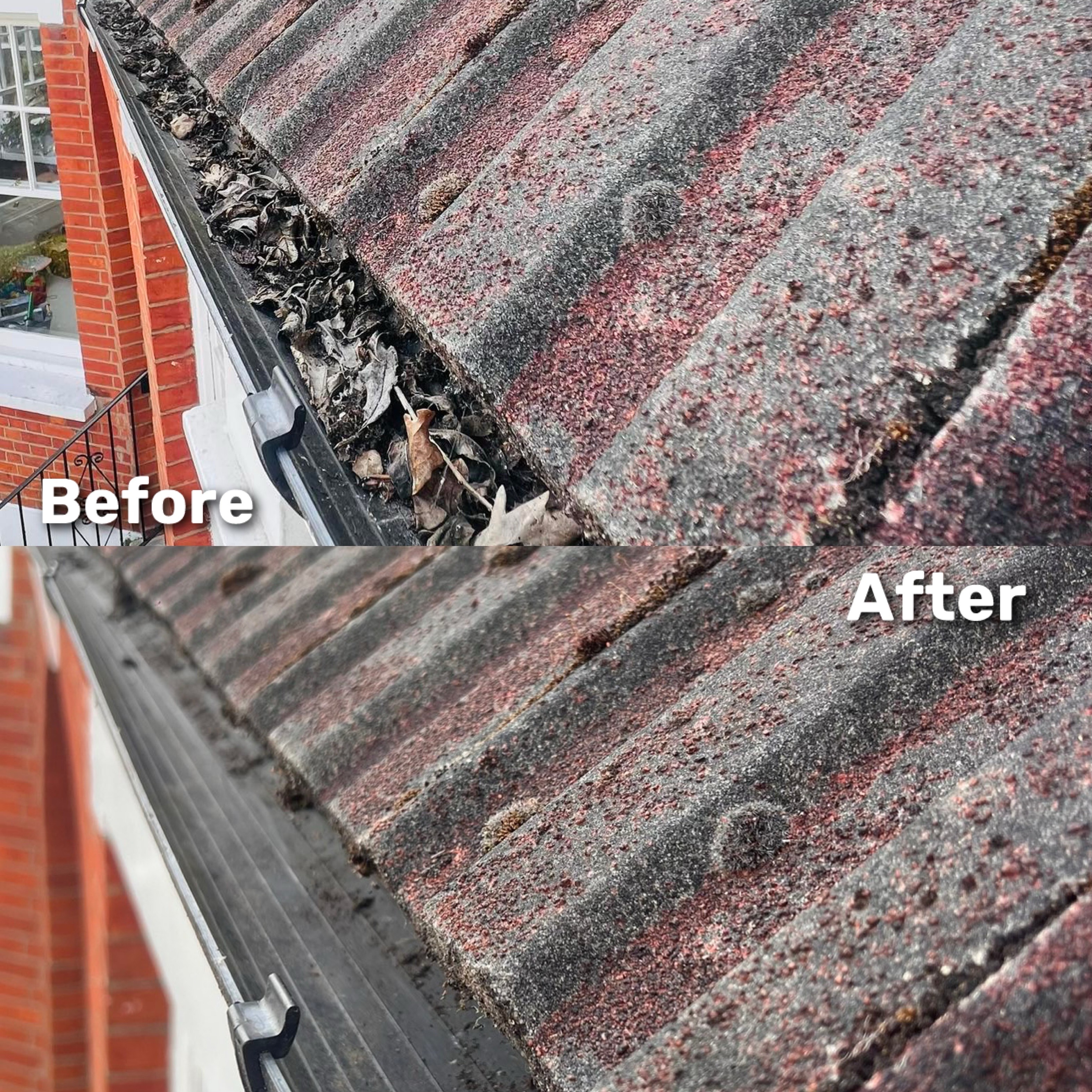 Gutter cleaning before and after